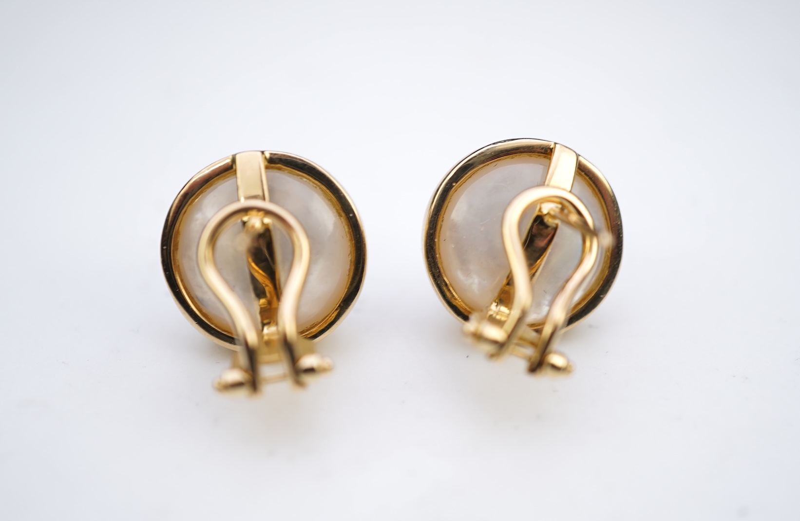 A pair of mabé cultured pearl earrings